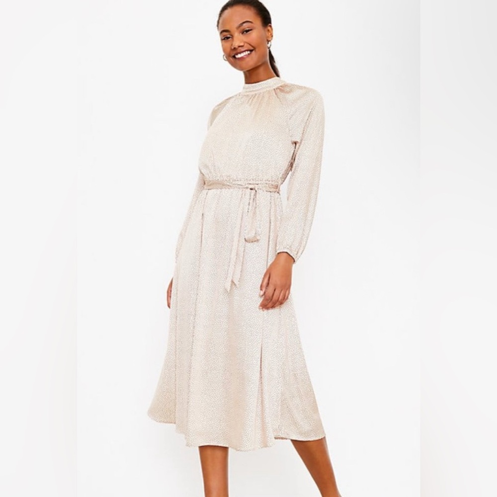 LOFT Dotted Mock Neck Midi Dress size 12